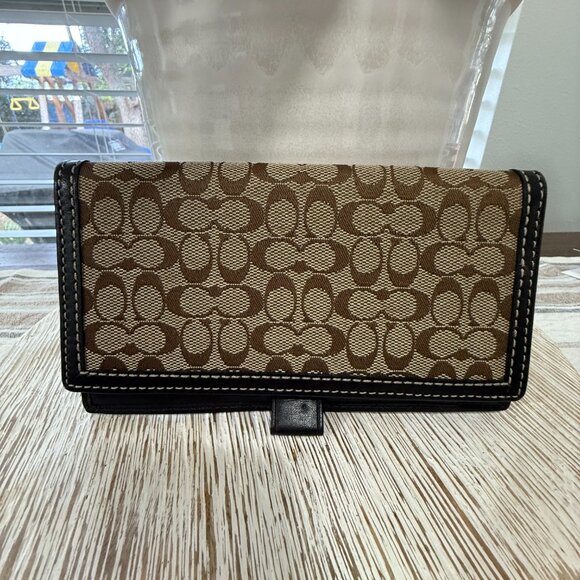 COACH VINTAGE TRIFOLD CHECKBOOK WALLET & INSERT MONOGRAM CANVAS LEATHER - Picture 12 of 16